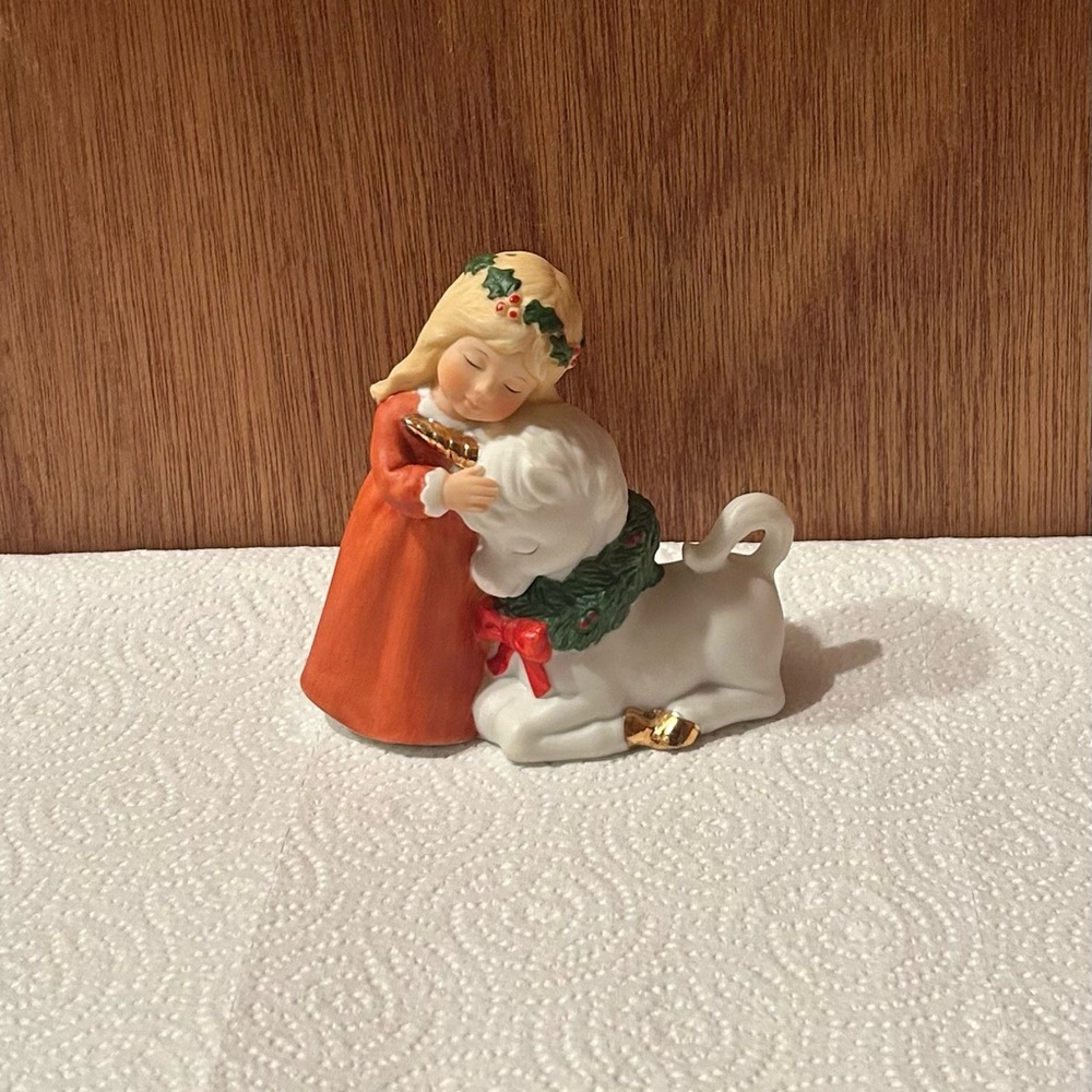 Vintage Enesco 1984 Porcelain Figurine E-6441 Christmas Girl and Unicorn